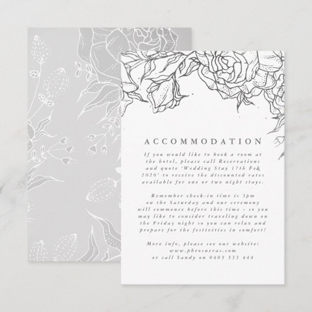 Cartão De Informações Casamento Floral Elegante De Cinza Rosa (Frente/Verso)