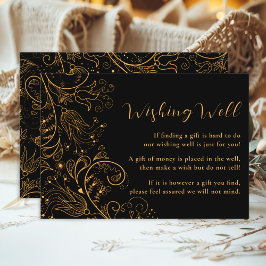 Cartão De Informações Casamento Floral Elegante Dourado e Negro Desejand