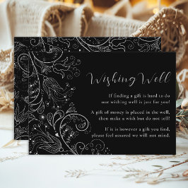 Cartão De Informações Casamento Floral Elegante Negro Prateado Desejando