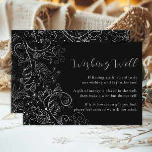 Cartão De Informações Casamento Floral Elegante Negro Prateado Desejando