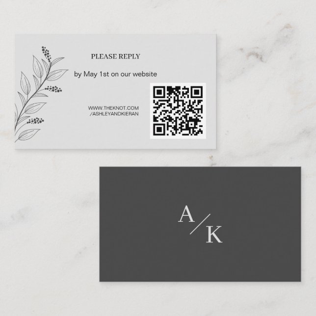 Cartão De Informações Casamento Floral Elegante QR RSVP (Frente/Verso)