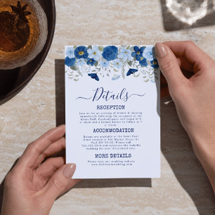 Cartão De Informações Casamento floral em aquarela azul vintage