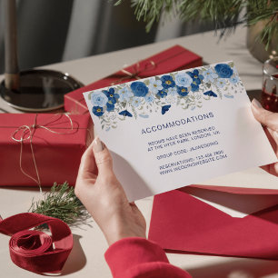 Cartão De Informações Casamento floral em aquarela azul vintage