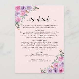 Cartão De Informações Casamento Floral em Aquarela Rosa Elegante