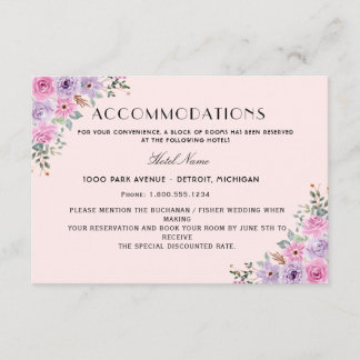 Cartão De Informações Casamento Floral em Aquarela Rosa Elegante