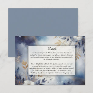 Cartão De Informações Casamento Floral em Azul Marinho e Dourado