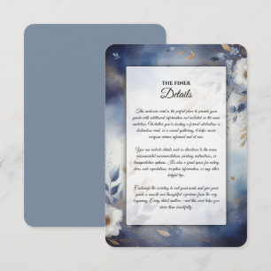 Cartão De Informações Casamento Floral em Azul Marinho e Dourado