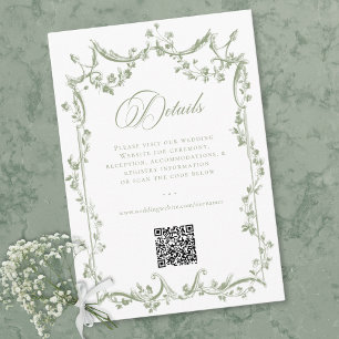 Cartão De Informações Casamento Floral em Verde Sage Clássico Elegante Q
