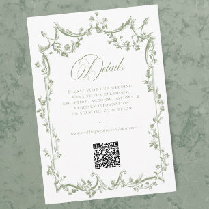 Cartão De Informações Casamento Floral em Verde Sage Clássico Elegante Q