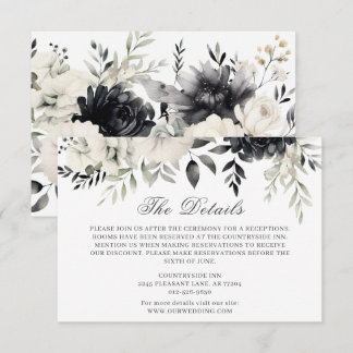 Cartão De Informações Casamento Floral Escuro Boho Preto Creme Detalhes