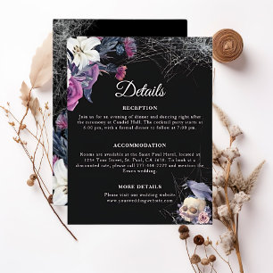 Cartão De Informações Casamento Floral Esqueleto Gótico Roxo Preto Elega