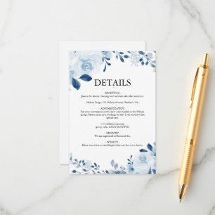 Cartão De Informações Casamento Floral Francês Azul Moderno