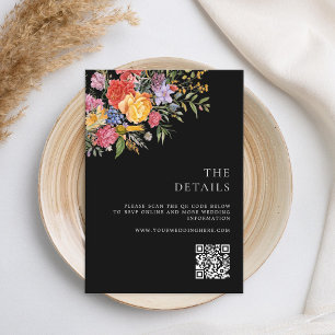Cartão De Informações Casamento Floral Holandês Negro Elegante Boho