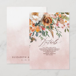 Cartão De Informações Casamento Floral Laranja Rústico de Outono