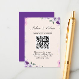 Cartão De Informações Casamento Floral Lilás e Roxo Moderno com Código Q