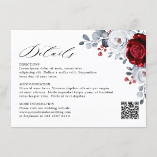 Cartão De Informações Casamento Floral Metálico Prata Branco Vermelho Re
