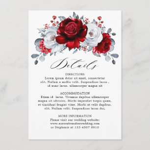 Cartão De Informações Casamento Floral Metálico Prata Branco Vermelho Re