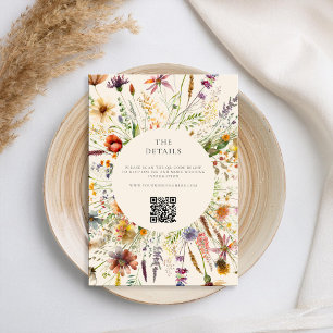 Cartão De Informações Casamento Floral Minimalista Boho Wildflower