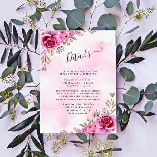 Cartão De Informações Casamento Floral Minimalista Dourado Rosa