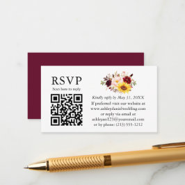 Cartão De Informações Casamento Floral Misturado por Watercolor QR RSVP 