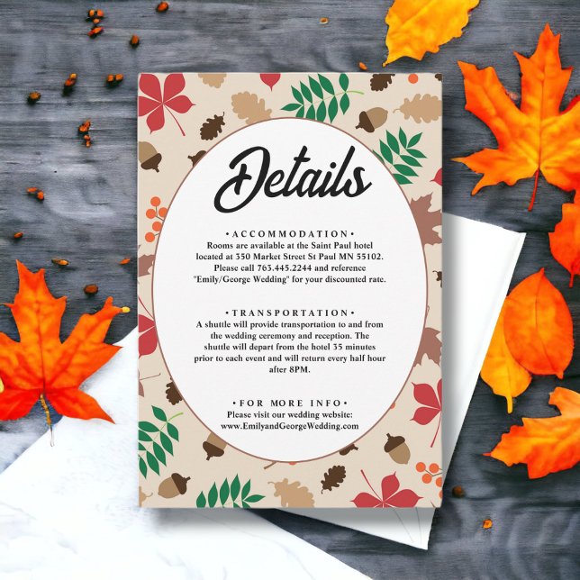 Cartão De Informações Casamento Floral Moderno de outono Elegante (Criador carregado)