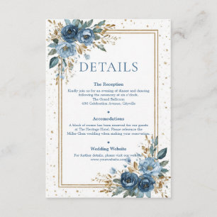 Cartão De Informações Casamento Floral Naval e Dourado de Céu de Inverno