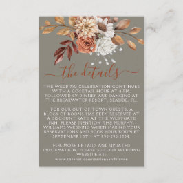 Cartão De Informações Casamento Floral Outono Cinza