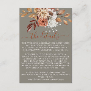 Cartão De Informações Casamento Floral Outono Cinza