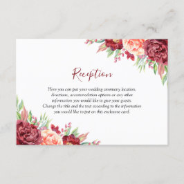 Cartão De Informações Casamento Floral por Aquarela Rosa de Burgundy
