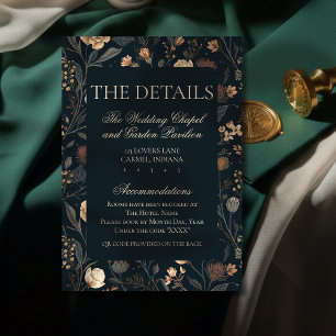Cartão De Informações Casamento Floral Preto Contemporâneo