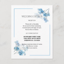 Cartão De Informações Casamento Floral Romântico em Aquarela Azul Claro