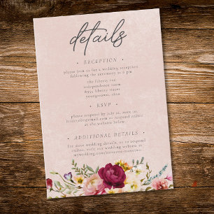 Cartão De Informações Casamento Floral Romântico no Jardim com Bege Borg