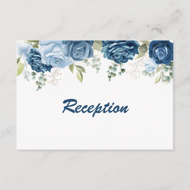 Cartão De Informações Casamento Floral Rosa Azul Elegante (Frente)