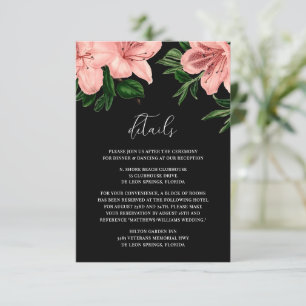 Cartão De Informações Casamento Floral Rosa e Preto Elegante Vintage