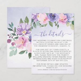 Cartão De Informações Casamento Floral Rosa Roxo