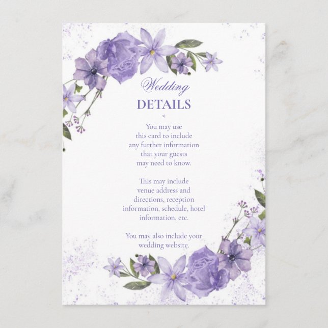 Cartão De Informações Casamento Floral Roxo (Frente)
