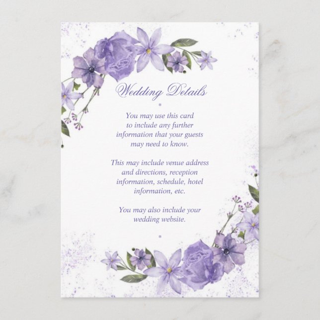 Cartão De Informações Casamento Floral Roxo (Frente)