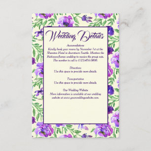 Cartão De Informações Casamento Floral Roxo e Verde