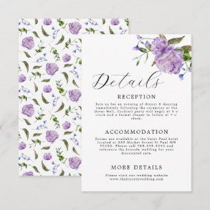Cartão De Informações Casamento Floral Roxo Elegante