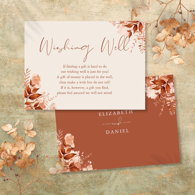 Cartão De Informações Casamento Floral Russo de outono de Wishing (Wishing Well Autumn Fall Rustic Floral Wedding Enclosure Card)