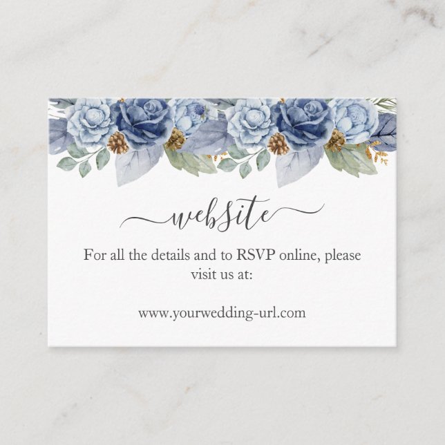 Cartão De Informações Casamento Floral Rustic Blue Winter (Frente)