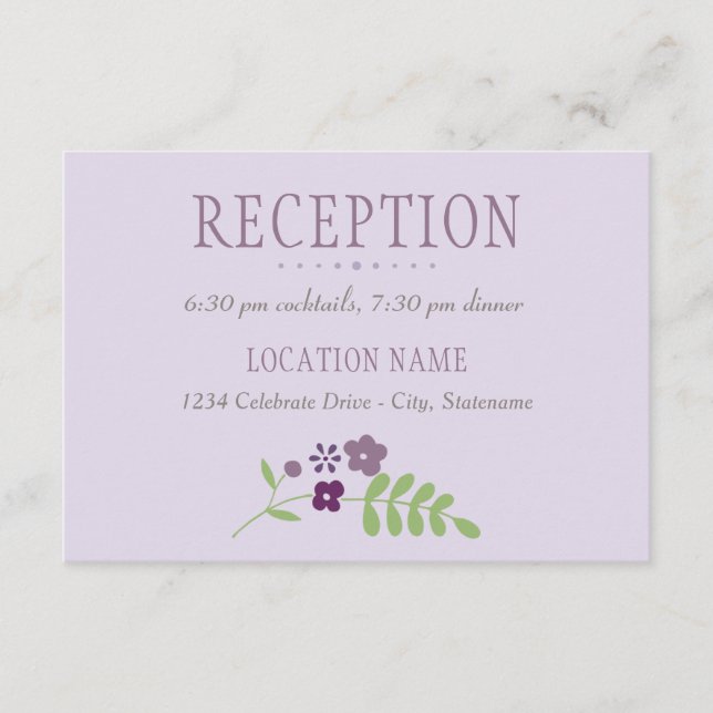 Cartão De Informações Casamento Floral Rustic Purple e Green (Frente)