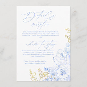 Cartão De Informações Casamento Floral rústico e elegante azul poeirento