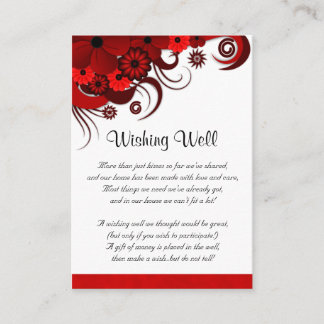 Cartão De Informações Casamento Floral Vermelho e Branco Desejando Bem
