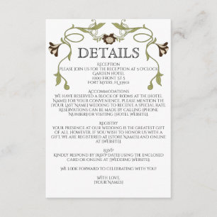 Cartão De Informações Casamento Floral Vintage Café com Leite Arte Nova