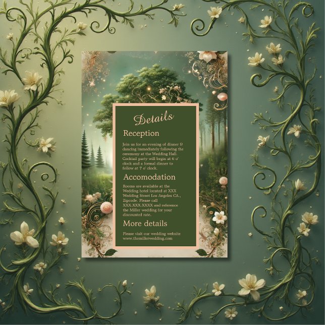 Cartão De Informações Casamento Florestal Medieval Whimsical Verde (Criador carregado)