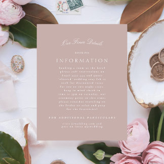 Cartão De Informações Casamento Formal Clássico Elegante Rosa Bege