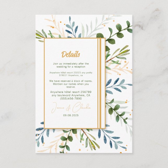 Cartão De Informações Casamento formal Greenery eucalyptus Classic (Frente)