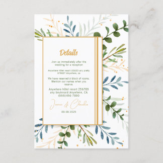 Cartão De Informações Casamento formal Greenery eucalyptus Classic