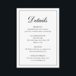 Cartão De Informações Casamento Formal Simples Elegante<br><div class="desc">Cartão tradicional de cerimônia de núpcias, preto clássico e branco, com um simples design com "Detalhes" em um elegante dentro de caligrafia de uma borda fina. O dorso é preto sólido. O modelo permite que você compartilhe informações importantes sobre seu dia especial. Esta design de classe é perfeita para um...</div>